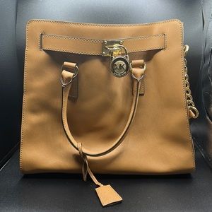Michael Kors large Tan and Gold Hamilton Saffiano Leather Tote with Key